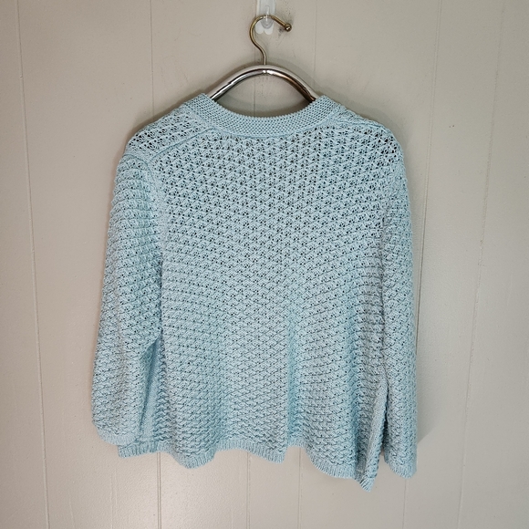 Chico's Open Front Cardigan Aqua Blue Open Knit Size 3 16 - Picture 4 of 10